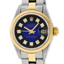 Rolex Ladies Two Tone Blue Vignette Diamond Datejust Wristwatch