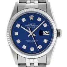 Rolex Mens Stainless Steel Diamond Datejust Wristwatch