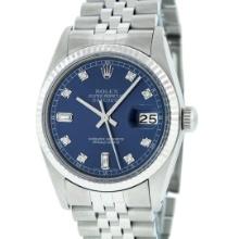 Rolex Mens Stainless Steel Diamond Datejust Wristwatch