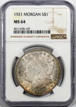 1921 $1 Morgan Silver Dollar Coin NGC MS64 Great Toning