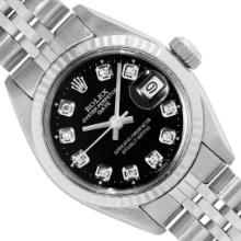 Rolex Ladies Stainless Steel Diamond Date Wristwatch