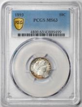 1893 Barber Dime Coin PCGS MS63 Amazing Toning