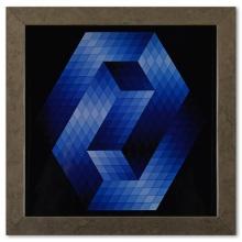 Victor Vasarely "Gestalt - Bleu De La Serie Hommage A L'Hexagone" Mixed Media Print