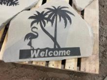 ''Flamingo With Tree'' Stone Welcome Sign