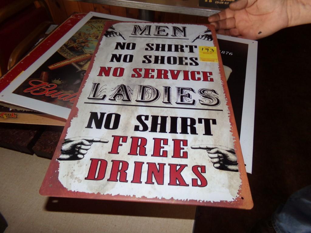 Men No Shirt No Shoes Tin Sign