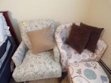 Floral Print and Tan Club Chair With Ottoman and Greenish/Gray Paisley Prin
