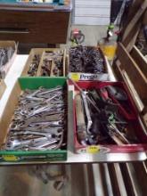 (4) Boxes of Assorted Tools-Sockets, Wrenches, Snips, Wire Brush, Pliers