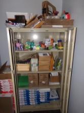 2 Door Metal Cabinet Full of Office Supplies, Writing Pads, Printer Paper,