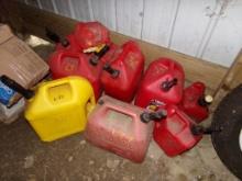 Group of Gasoline Cans, Most Have Some Fluid(Gasoline) in Them (Pole Barn)