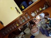 Contents of Narrow Shelf With Beer Mugs, Glasses, Small Decorative Mugs and