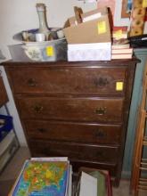 Brown 5-Drawer Dresser and Contents of Top, Unique Mid-Century? ''PIC USA''
