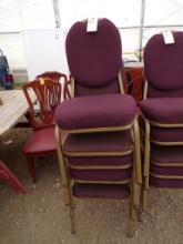 (5) Maroon Upholstered Dining Chairs with Gold Metal Trim