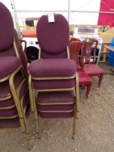 (5) Maroon Upholstered Dining Chairs with Gold Metal Trim