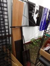 Group Of Wooden Shelves And Black Display Rack Parts