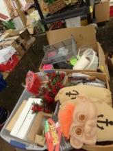 (3) Boxes of Halloween Decorations, Costumes, Craft Supplies, Plant Vases a