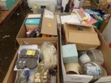 (4) Boxes of Misc Crafting Supplies, Colored Paper, Doilies, Curtain Rings,