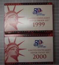 1999 & 2000 US Mint Silver Proof Sets (2 sets total).