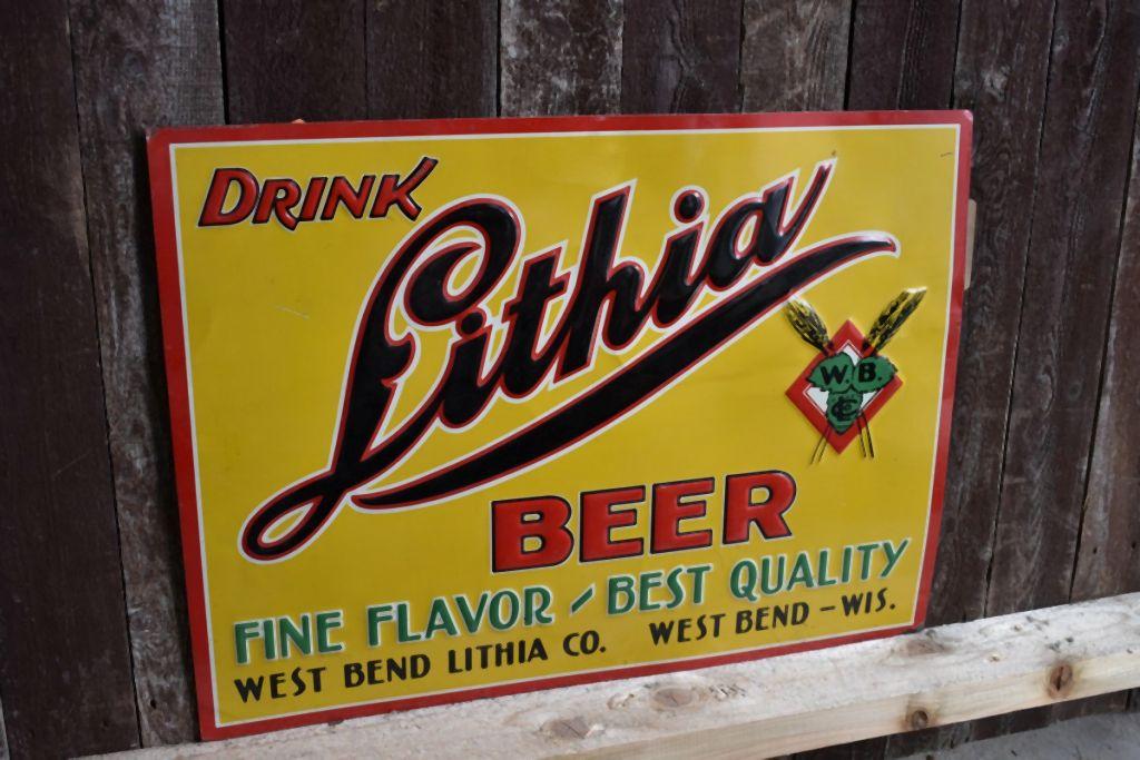 DRINK LITHIA BEER METAL SIGN, 24" x 17"