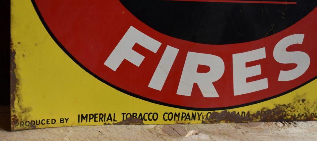 PREVENT FIRES IMPERIAL TOBACCO SIGN, 17" x 15",