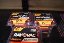 (3) 30 PACKS OF RAYOVAC FUSION AA BATTERIES