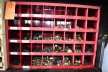 RED METAL PARTS STORAGE UNIT WITH 40 COMPARTMENTS,