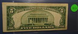 1928-E $5.00 RED SEAL US NOTE F/VF