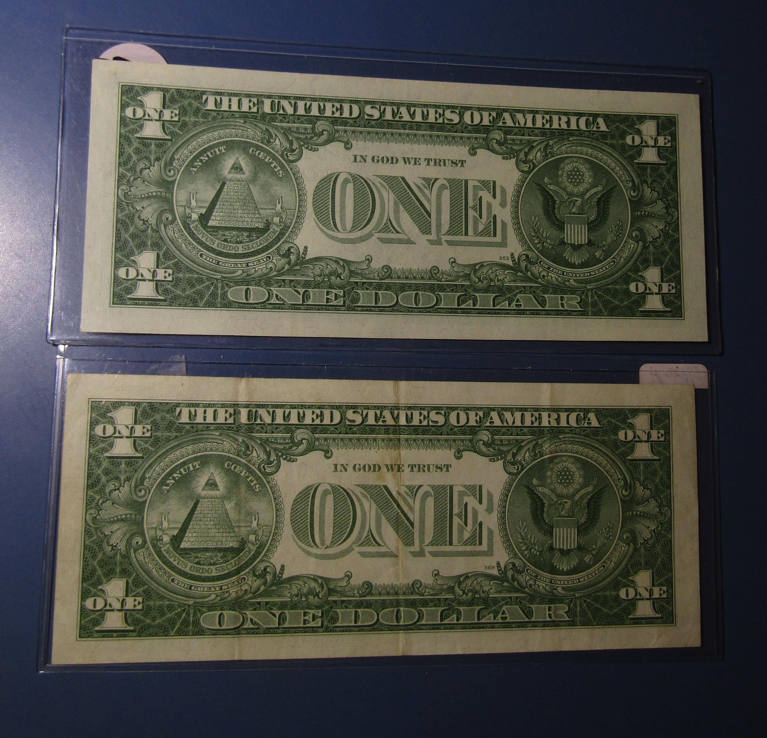 LOT OF TWO 1957-A $1.00 SILVER CERTIFICATE NOTES AU/UNC (2 NOTES)