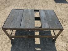 METAL FRAMED WOODEN TABLE W/4 WHEELS