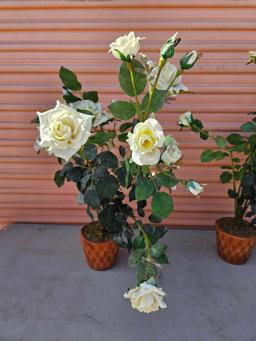Pair of Artificial Rose Plants, ceramic pots