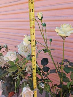 Pair of Artificial Rose Plants, ceramic pots