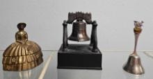 MEATAL BRASS LIBERTY BELLS AND BANK including ENGLAND LADY