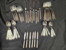 40 pc REED AND BARTON 8 PLACE SETTING FLATWARE including SHEFFIELD ENGLAND PETITE KNIVES