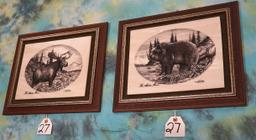 Two Nicely Framed "Etched in Crystalline Marble" Wildlife Pictures
