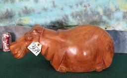 Large Wood Carved African Hippo