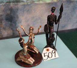 African Women Candle Holder and African Woman Warrior Statue