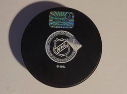Bobby Farnham New Jersey Devils Autographed Hockey Puck Farnham Hologram YSMS