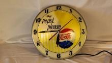 Original Pepsi Cola Double Bubble Lighted Clock
