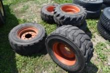 5 Used 12-16.5 Skid Steer Tires on 8 Lug Rims