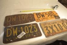 4 Vintage New York License Plates