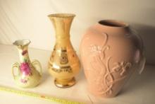 Large Unsigned McCoy Vase Marked USA, Vintage Possibly Venetian Vase, Hand Painted Double Handle Vas