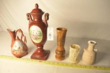 Unusual Shape Czech Urn, Japanese Urn, Wooden Vase
