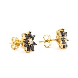 Plated 18KT Yellow Gold 1.63cts Sapphire and Diamond Earrings