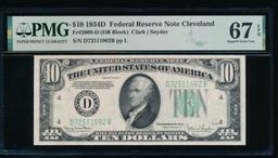 1934D $10 Cleveland FRN PMG 67EPQ