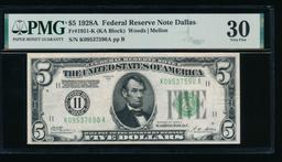 1928A $5 Dallas FRN PMG 30