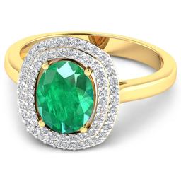 14KT Yellow Gold 1.53ct Zambian Emerald and Diamond Ring