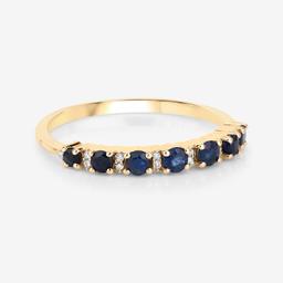14KT Yellow Gold 0.43ctw Blue Sapphire and White Diamond Ring