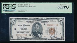 1929 $5 New York FRBN PCGS 66PPQ