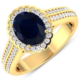 14KT Yellow Gold 2.10ct Blue Sapphire and Diamond Ring