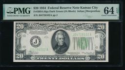 1934 $20 Kansas City FRN PMG 64EPQ