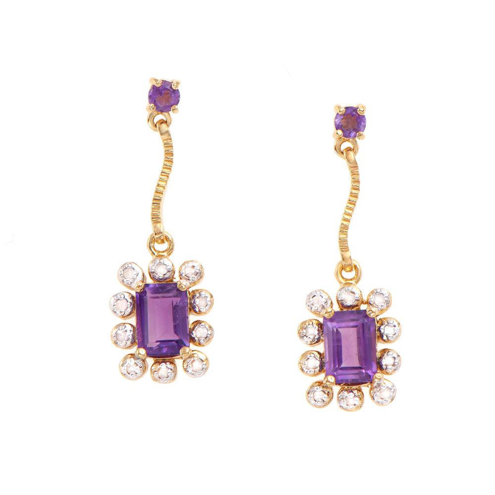 Plated 18KT Yellow Gold 1.79ctw Amethyst and Diamond Earrings
